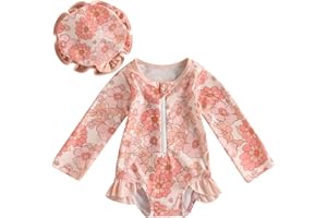 SPRINGCMY Tollder Girl Rash Guard Swimwear One Piece Long Sleeve Floral Ruffle Zipper Bikini Swimsuit Bathing Suit Beachwear
