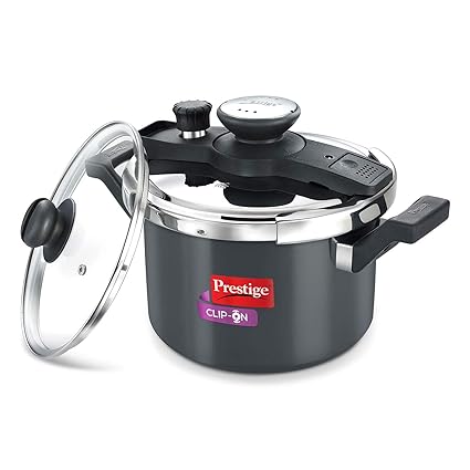 Prestige Clip On Aluminium Pressure Cooker with Glass Lid (5 Litres, 2-Pieces, Charcoal Black)
