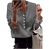 MakeMeChic Women's Long Sleeve Ruffle Sweaters V Neck Lightweight Knit Pullover Sweater Tops