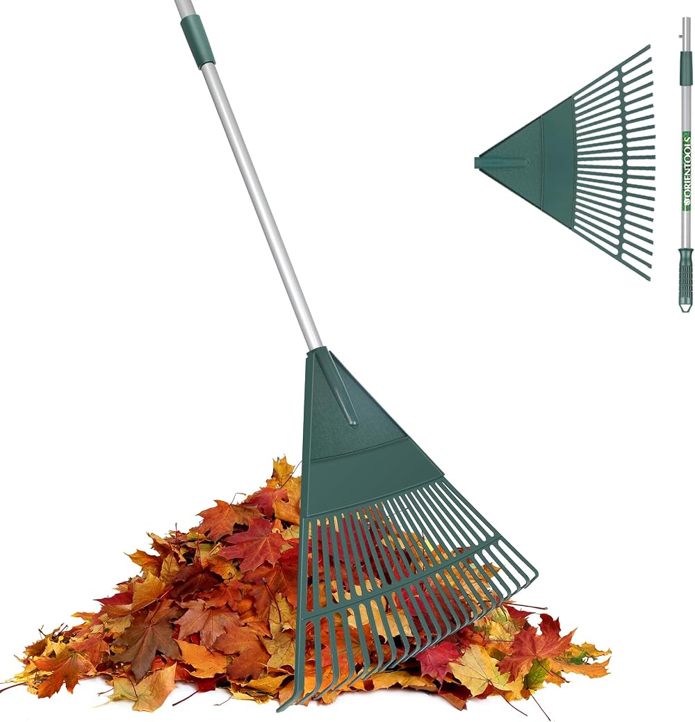 Garden Leaf Rake Adjustable 107-153cm 22 Tines Plastic Head