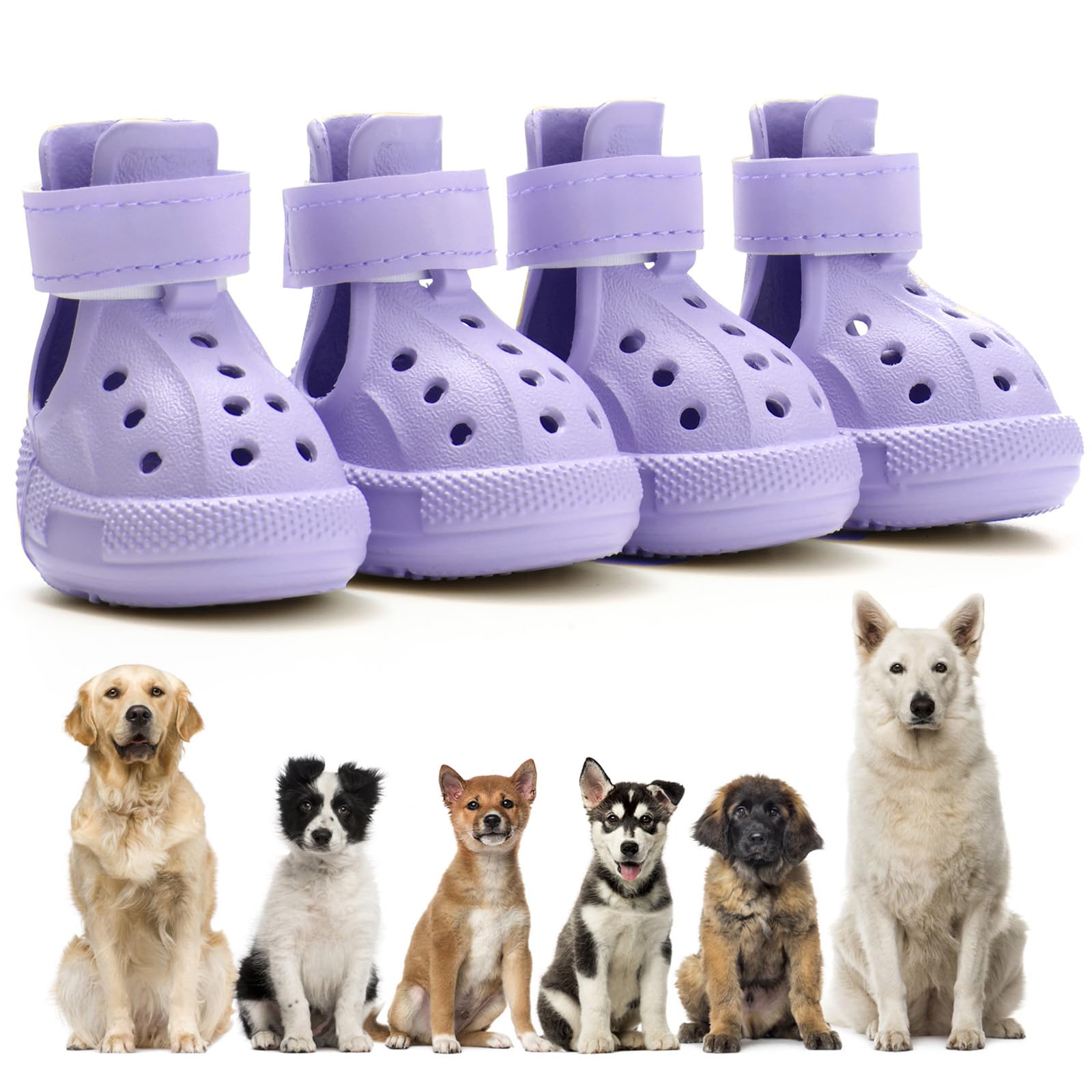 Photo 1 of Dog Shoes for Hot Pavement,Non-Slip Waterproof Breathable Easy to Clean Put On and Take Off Dog Boots,Paw Protector for Hot Summer Roads Winter Snow (Purple, Size 8:(3.15"x2.56")(L*W))