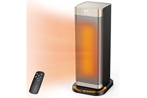 Space Heater for Indoor Use, 1500W PTC Ceramic Fast Heating with Thermostat, 70° Oscillating, 12h Timer, Overheating & Tip-Ov