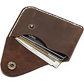 Handmade Genuine Leather Card Holder with Snap Closure - Ultra Slim Minimalist Wallet, Hand-Stitched Compact Front Pocket Card Case for Men & Women (Dark Coffee)
