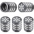 Tire Valve Stem Cap Cover - (5 Pack) Tire Air Caps Metal with Plastic Liner Corrosion Resistant Leak-Proof Snow Snowflake for Car Motorcycle Bike Grey