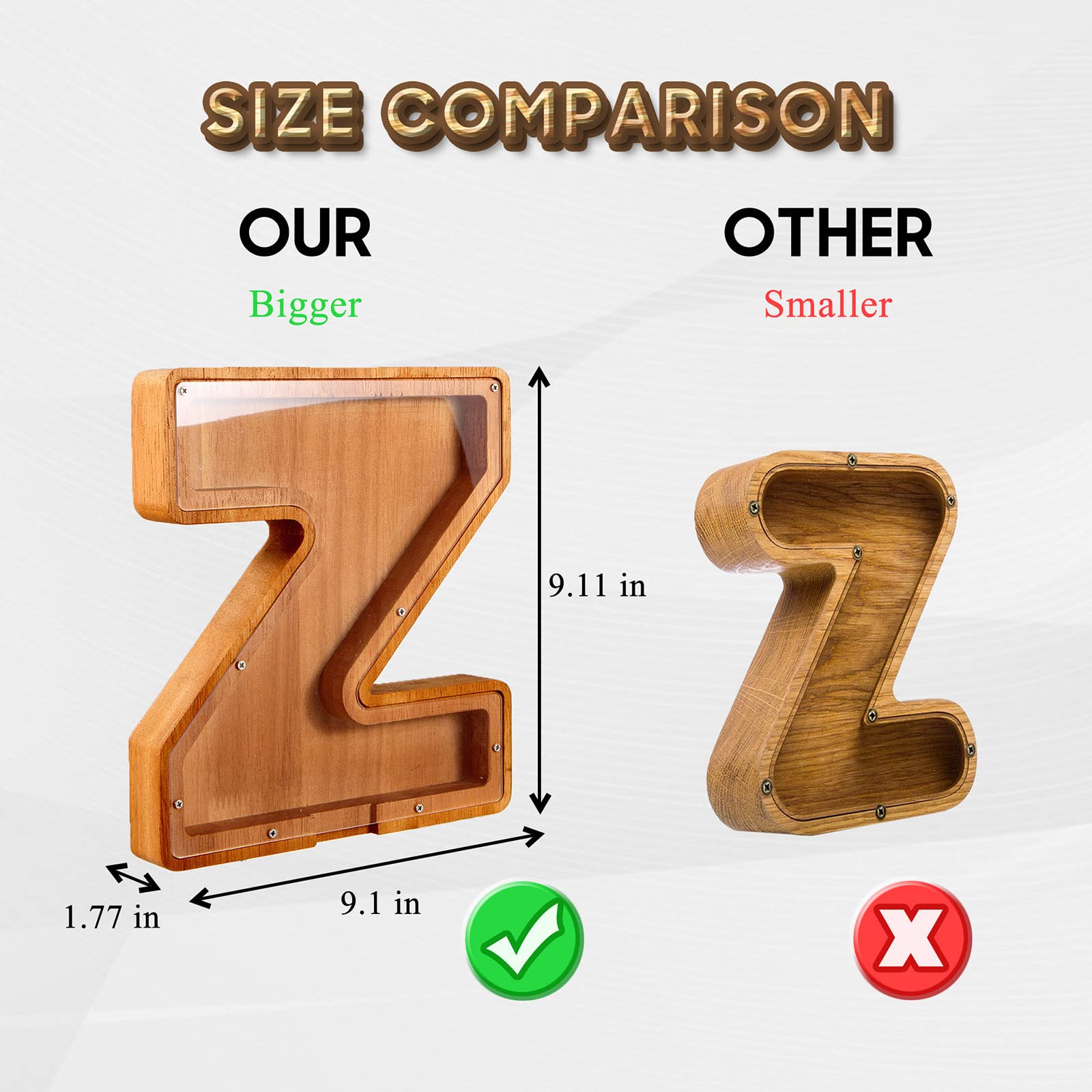 Piggy-Bank for Kids Boys Girls Large Piggy Banks 26 English Alphabet Letter,Personalized Wooden,Transparent Money Saving Box Custom Text Name DIY Creative Gift for Real-Money (B)