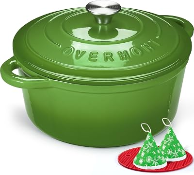 Overmont Enamelled Cast Iron Round Casserole Pot 28cm 6.6L Forest Green