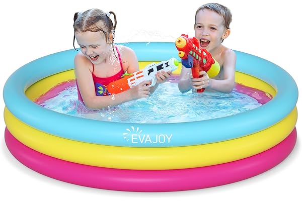 Inflatable Kiddie Pool, Evajoy 58'' x 13'' Ground Swimming Pool for Kids,Large Dog Pool Children Family Kid Toddler Pool, 3 Rings Baby Pool Center for Backyard and Garden