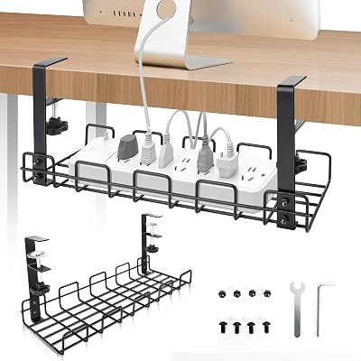 SEGNAYEN Under Desk Cable Management Tray No Drill Metal Wire Organizer Clamp