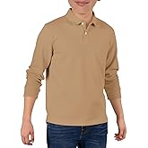 Haloumoning Boys Long Sleeve Pique Polo Shirts Kids School Uniform Shirt 5-14 Years