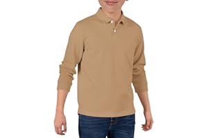 Haloumoning Boys Long Sleeve Pique Polo Shirts Kids School Uniform Shirt 5-14 Years