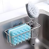 Adhesive Sponge Holder + Brush Holder, 3-in-1 Sink Caddy, SUS304 Stainless Steel Rust Proof Water Proof, No Drilling