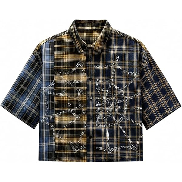 Amazon.com: Verdusa Men's Plaid Checkered Cropped Shirt Button Up