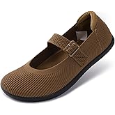 WHITIN Womens Wide Toe Box Barefoot Mary Jane Flats + Zero Drop