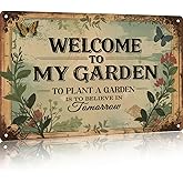 Garden Signs Vintage Metal Sign - Welcome to My Garden - Retro Gardening Signs for Outside Home Gardening Greenhouse Yard Outdoor Decor 8x12 Inch