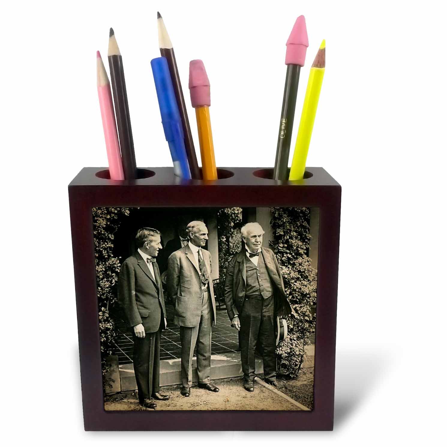 3dRose ph_246281_1 5-Inch "Harvey Firestone Henry Ford Thomas Edison President Harding's Funeral" Tile Pen Holder