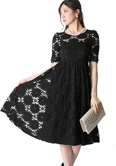 Amazon Co Jp Luxe Mimosa リュクスミモザ パーティードレス 結婚式 お花総レース5分袖ミモレ丈 袖あり 結婚式 ワンピース 二次会 披露宴 発表会 お呼ばれ パーティ 同窓会 服 ファッション小物