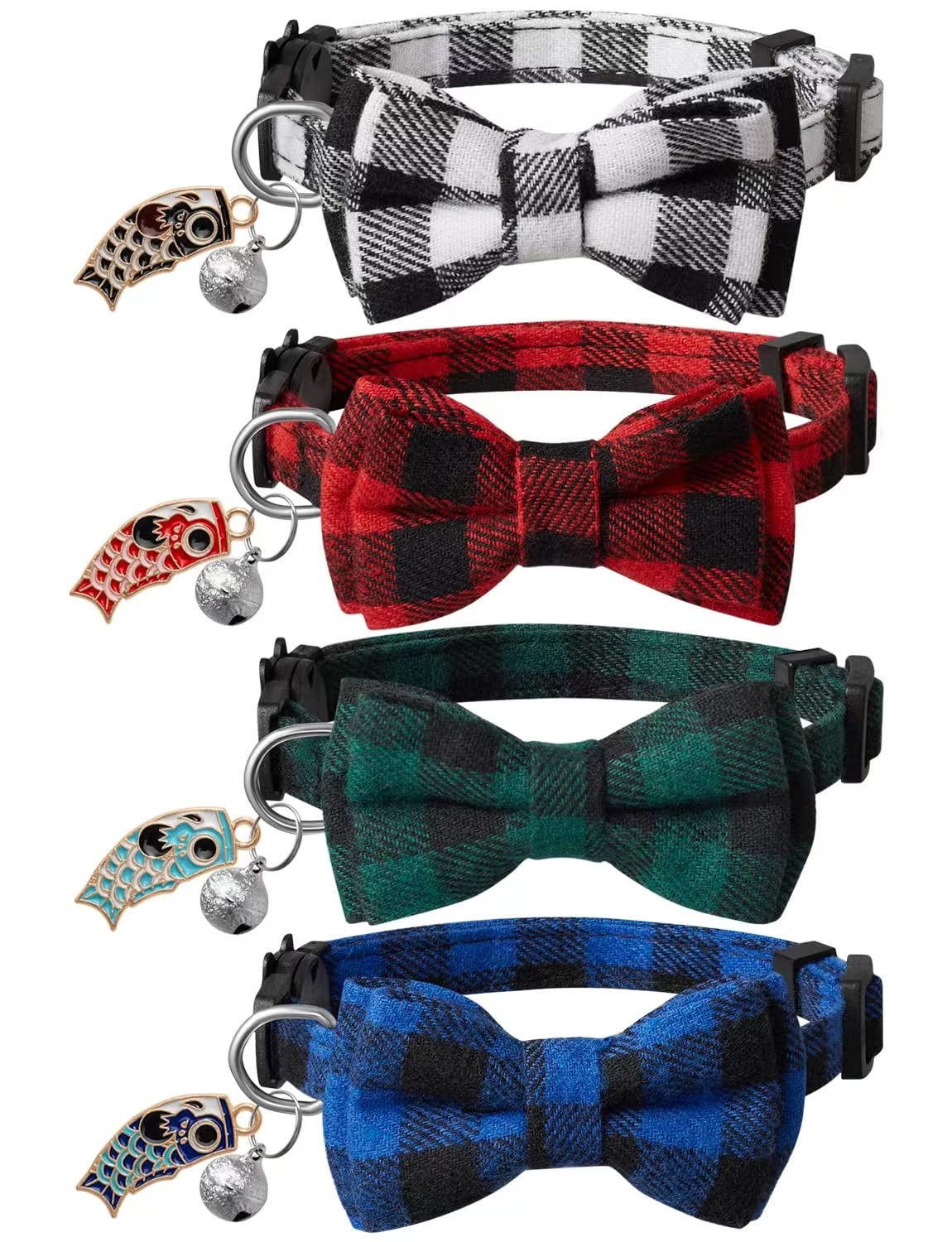 Photo 1 of **MISSNG WHITE & BLUE** LLHK 4 Pack Small Fish Cat Collars with Bow Tie and Bell,Personalized Breakaway Kitten Collar for Girl boy Cats,Adjustable 7-12inch,Cute for Kitty Kitten Adult Cats,Pet Supplies,Stuff,Accessories