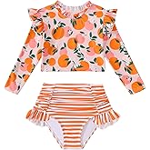 Mioglrie Toddler Girls Swimsuit Little Girls Long Sleeve Two Piece Ruffle Rash Guard Bathing Suit Kid Swimwear 2-6 Years