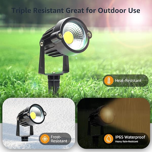 SMIFUL YARD SPOT LIGHTS WARM WHITE OUTDOOR SPOTLIGHTS, 3000K 120V LED LANDSCAPE LIGHTS WATERPROOF UPLIGHTS WITH SPIKED STAND FOR YARD HOUSE LAWN FRONT PORCH US 3 PLUG (4 LIGHTS)