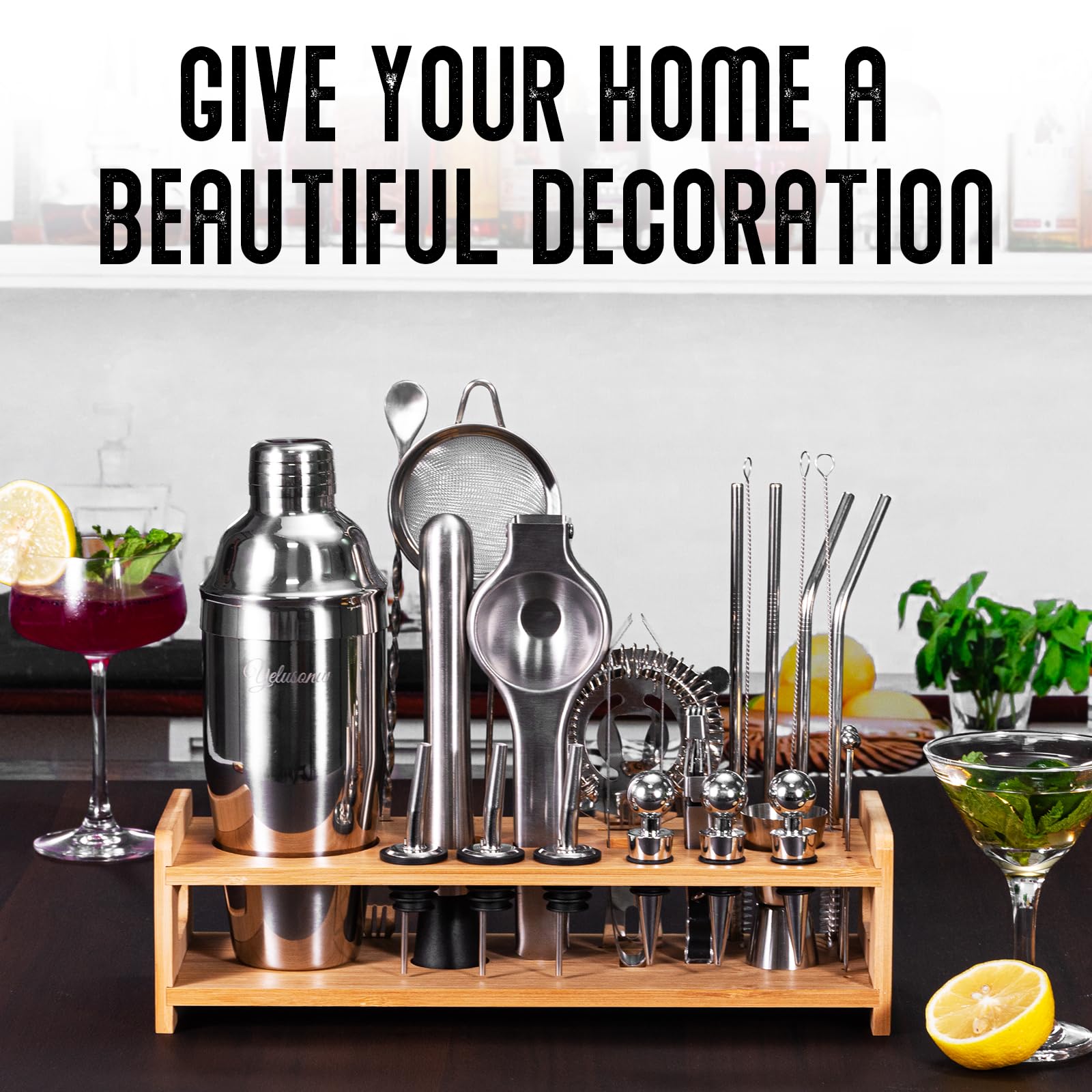 26-Piece Cocktail Shaker Set - Bartender Kit with Stand, Shakers for Cocktail with All Shakers Bartending Bar Tool for Drink Mixing, Home, Lounge & Party
