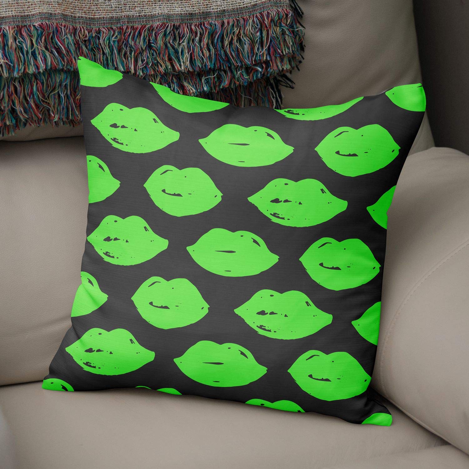Bonamaison Decorative Cushion Cover Neon Green & Fume, Throw Pillow Covers, Home Decorative Pillowcases for Livingroom, Sofa, Bedroom, Size: 50x50 Cm - Designed and Manufactured in Turkey — image 1