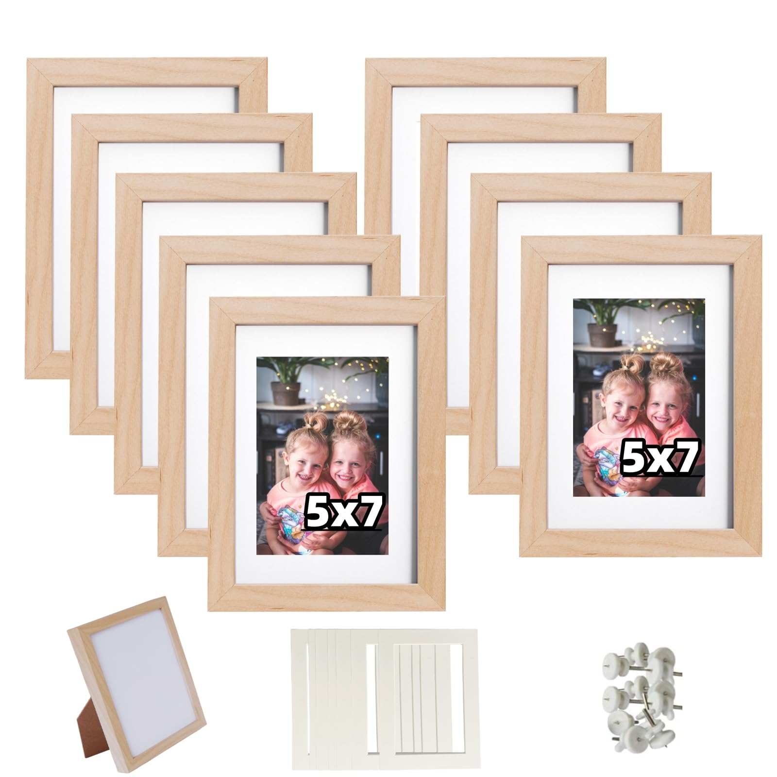 Photo 1 of Sneeu 5x7 Picture Frame Set of 9 Picture Frames with Mat Family Picture Frames Collage Wall Decor Wood Picture Frames for Wall or Tabletop, Display Picture 4x6 With Mat or 5x7 Without Mat