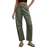 Eddoyee Barrel Jeans Women Cargo Ankle Pants Casual Wide Leg Baggy Denim Pants High Waist Trousers Stretchy with 6 Pockets