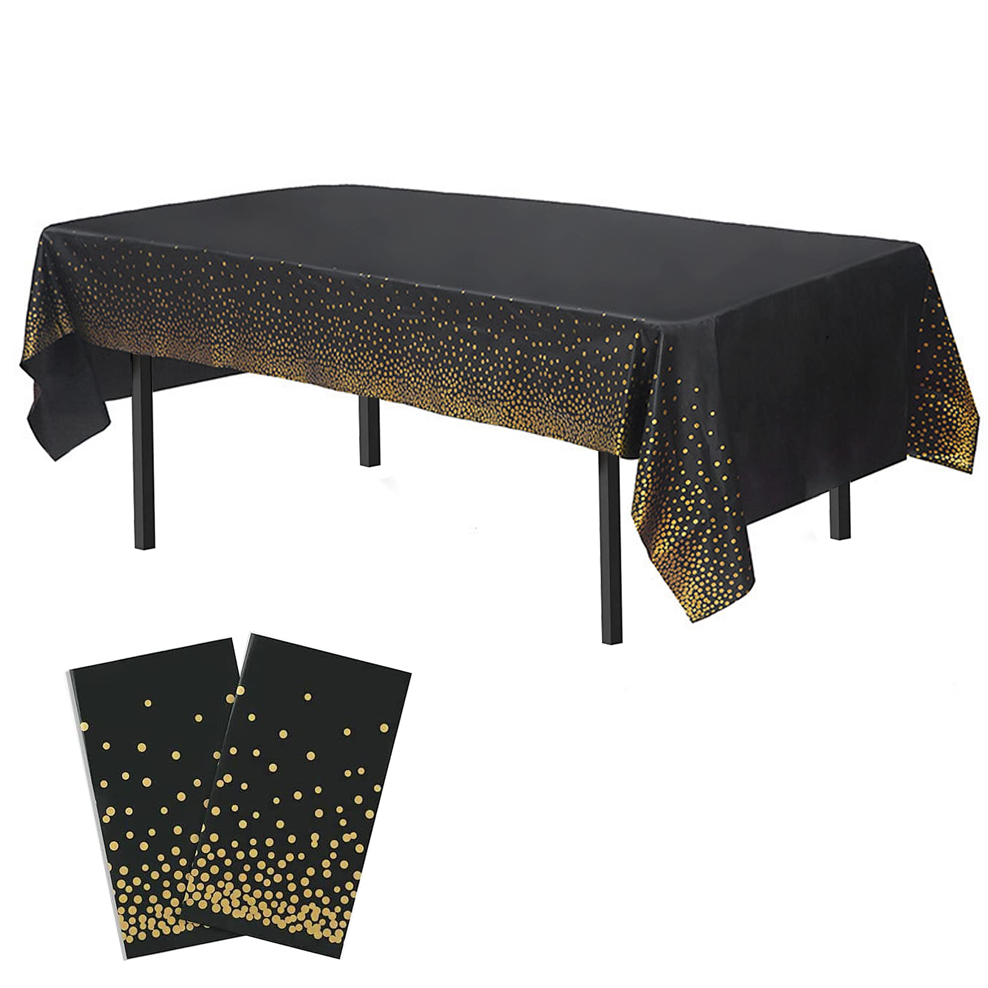 Time to Sparkle 2 Pack Plastic Tablecloths 54" x 108" Plastic Dining Table Cloth Premium Rectangle Table Cover for Parties Wedding Banquet etc Indoor Or Outdoor(Black Gold) — image 1