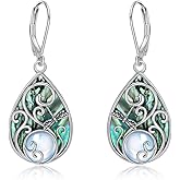 Dragonfly/Butterfly/Hummingbird Earrings Sterling Silver Earrings for Women Filigree Teardrop Abalone Shell Drop Dangle Leverback Earrings Jewelry