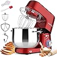 9.5 QT Double Handle KUCCU Stand Mixer, 6 Speed with Pulse Electric Kitchen Mixer, 660W Tilt-Head Food Mixer with Dishwasher-Safe Dough Hook, Flat Beater, Whisk, Splash Guard for home baking (Red)