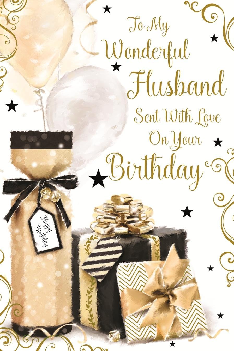 Cherry Orchard Wonderful Husband Birthday Card (ML340) Black and Gold Gifts - Embossed Finished