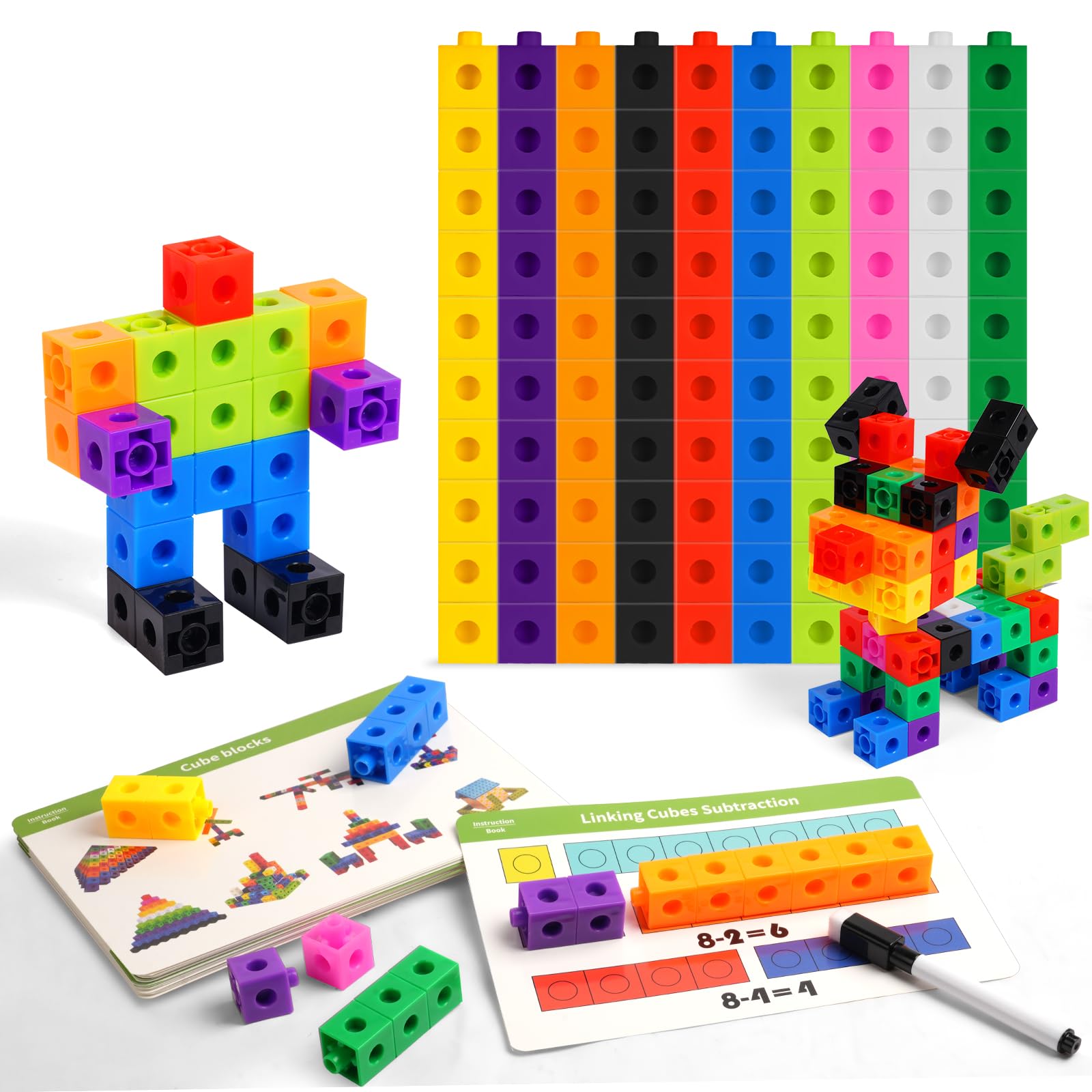 HOTUT 100 Pcs Math Cubes, 10 Colours, Manipulatives Number Counting Blocks with 18 Activity Snap, Math Construction Toy & Gift for Early Years, 6+ Years