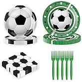 96Pcs Soccer Plates and Napkins Party Supplies-Soccer Birthday Paper Plates Nakpins Forks Disposable Paper Dinnerware Party Decorations Set for Sports Themed Boys Soccer Fans Baby Shower Serves 24