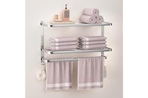 DDS-DUDES 23 Inches 3-Tier Towel Racks for Bathroom with Towel Bars Multilayer Hotel Towel Shelf Stainless Steel Wall-Mounted Brushed Finish Holder with Towel Shelves