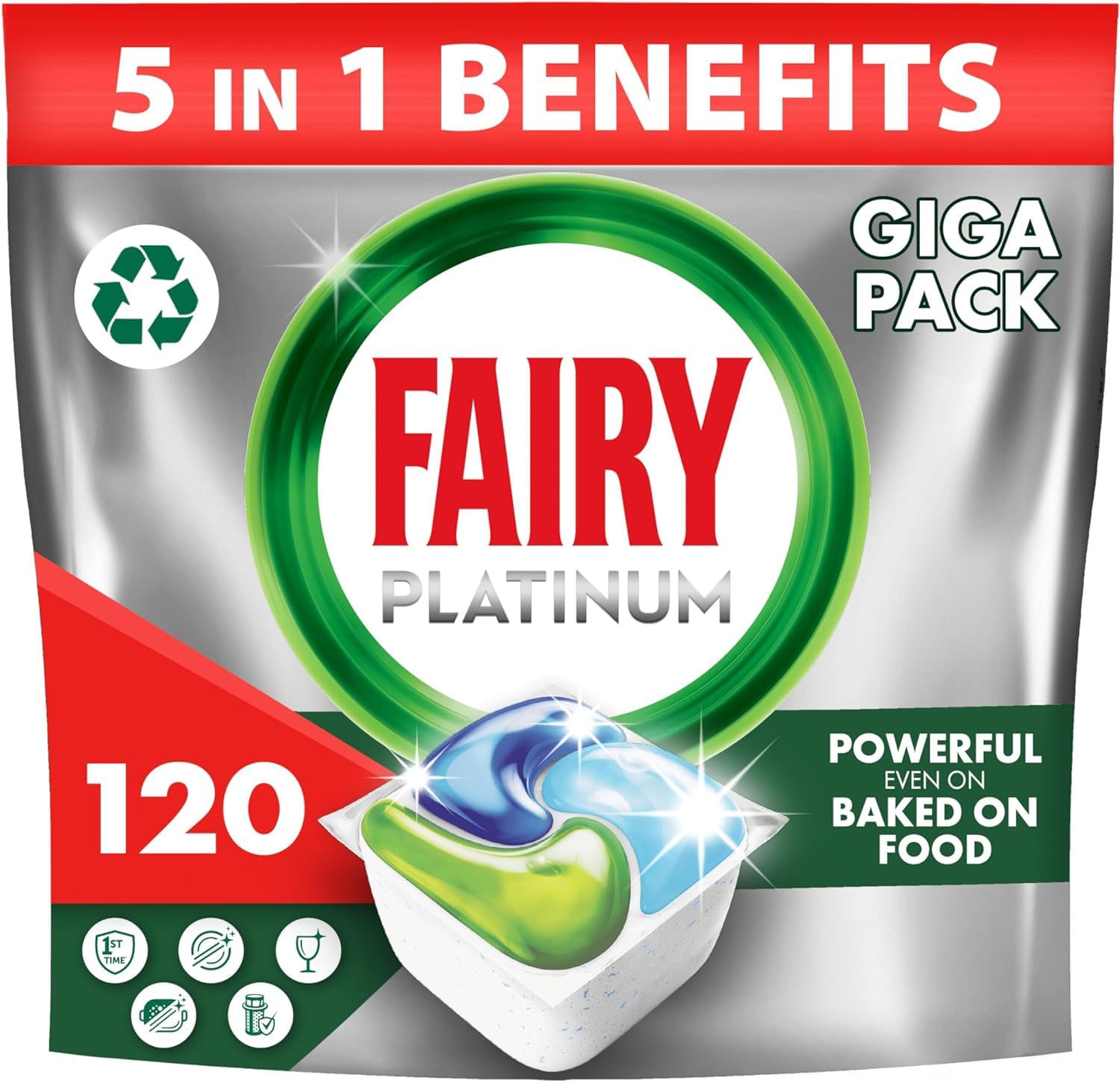 Fairy Platinum All-In-One Dishwasher Tablets Bulk, 120 Tablets