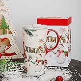 Topadorn Christmas Ceramic Coffee Travel Mug with Sealed Lid Tea Cup with Color Box, Microwave & Dishwasher Safe, 17oz Unique Coffee Mug for Latte & Hot Chocolate, Xmas