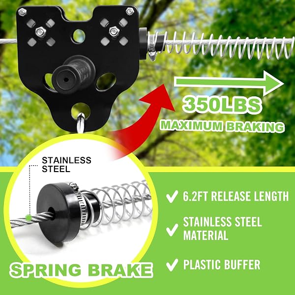 ZIPLINE FOR BACKYARD KIDS AND ADULTS,ZIPLINE KITS FOR BACKYARD WITH 120FT CABLE,6FT ZIPLINE SPRING BRAKE AND BELT,ZIP LINE TROLLEY WITH HANDLE,SEAT AND BAG