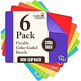 Cooler Kitchen Extra Thick Flexible Plastic Cutting Board Mats with Food Icons & EZ-Grip Waffle Back, (Set of 6) Dishwasher S