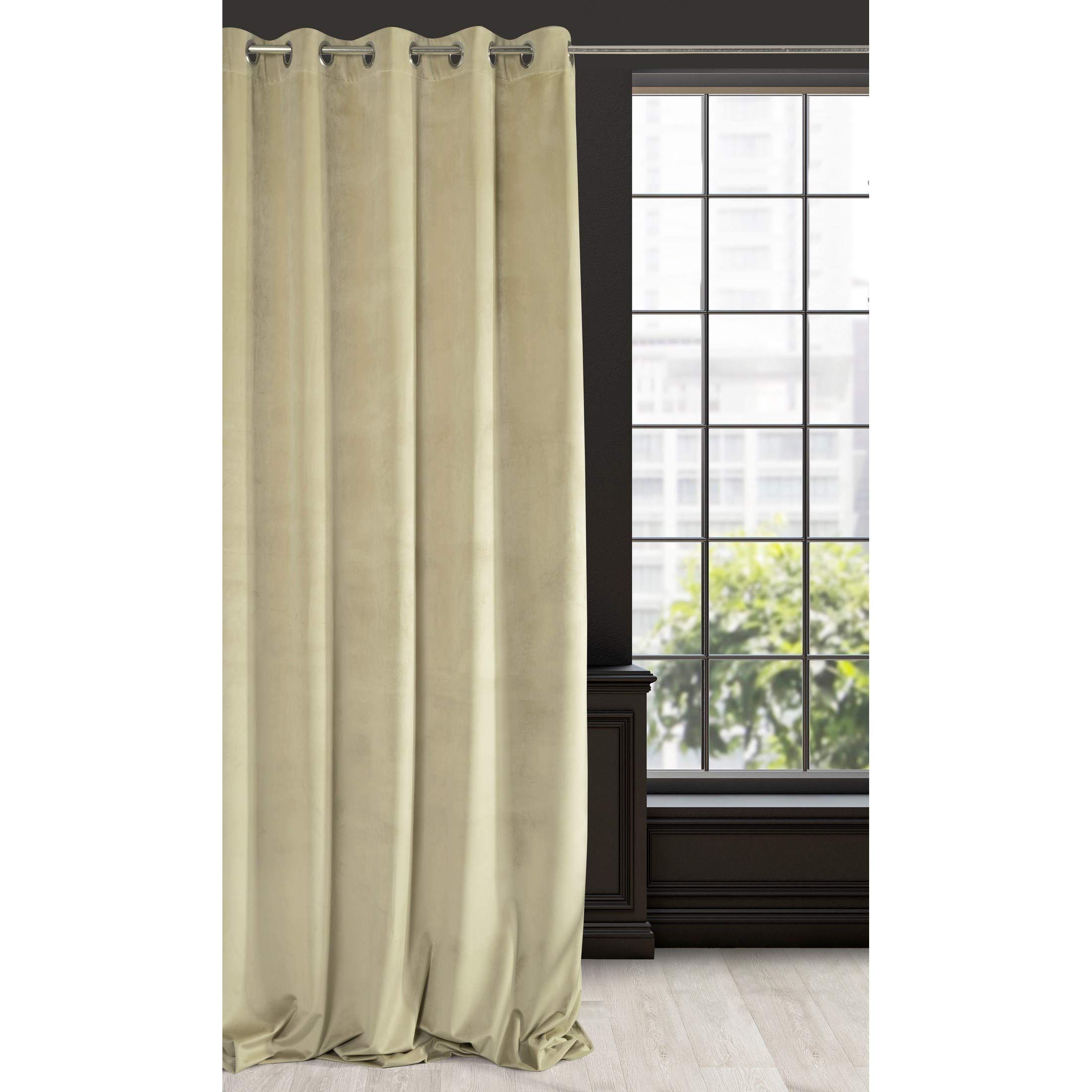 Eurofirany Soft Plain Opaque Velvet Curtain with Eyelets - 1 Unit, Thick Fluffy Panel Drape Classic Glamour Elegant Living Room Bedroom, W55'' x L98.4'', 140x250 cm, Beige