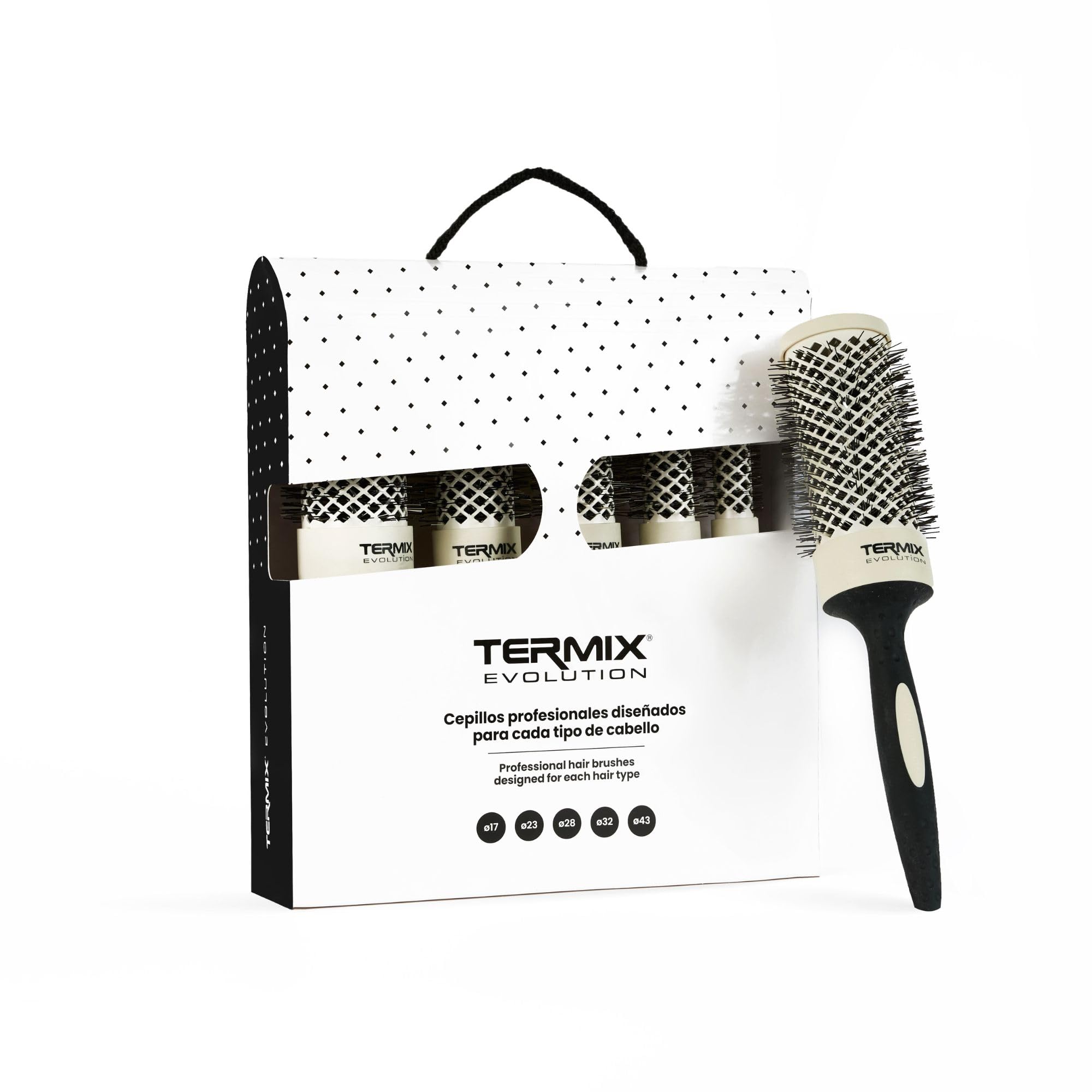 Pack Termix Evolution Soft - Hairbrush for thin hair with ionized bristles specially for thin and delicate hair- It includes 5 diametres Ø 17, 23, 28, 32 y 43 mm