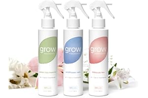Grow Fragrance Scented Fabric and Room Air Freshener Spray - Certified Non-Toxic, 100% Plant-Based Essential Oils - 5 oz (Wildflower Rain, Hibiscus Tea, Green Tea Matcha 3-Pack)