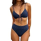 ZAFUL Bikini Sets for Women String 2 Piece Swimsuits High Waisted Bathing Suit V Neck Cut Out Swimwear