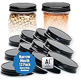 AllSpice Rust-Proof Narrow Mouth Aluminum Metal Mason Jar Lids Leak-Proof 12-Pack (Black)