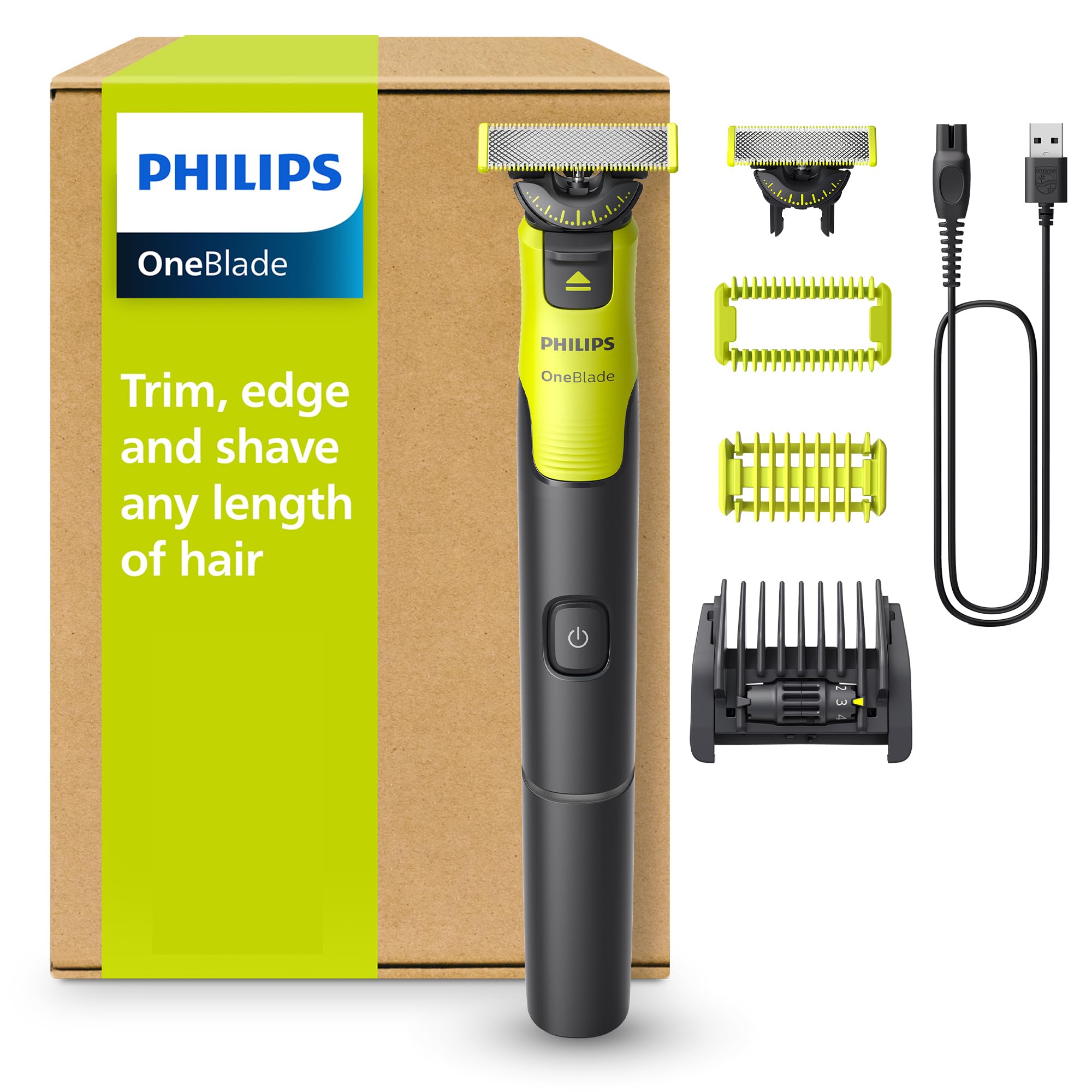 Philips OneBlade 360 Connected Face + Body, Hybrid Electric Beard Trimmer, Shaver and Body Groomer. Incl. 1x 360 Blade, 1x Original Blade (8 Month Supply), 5-in-1 Comb, 1 x Body Kit, Model QP4631/30