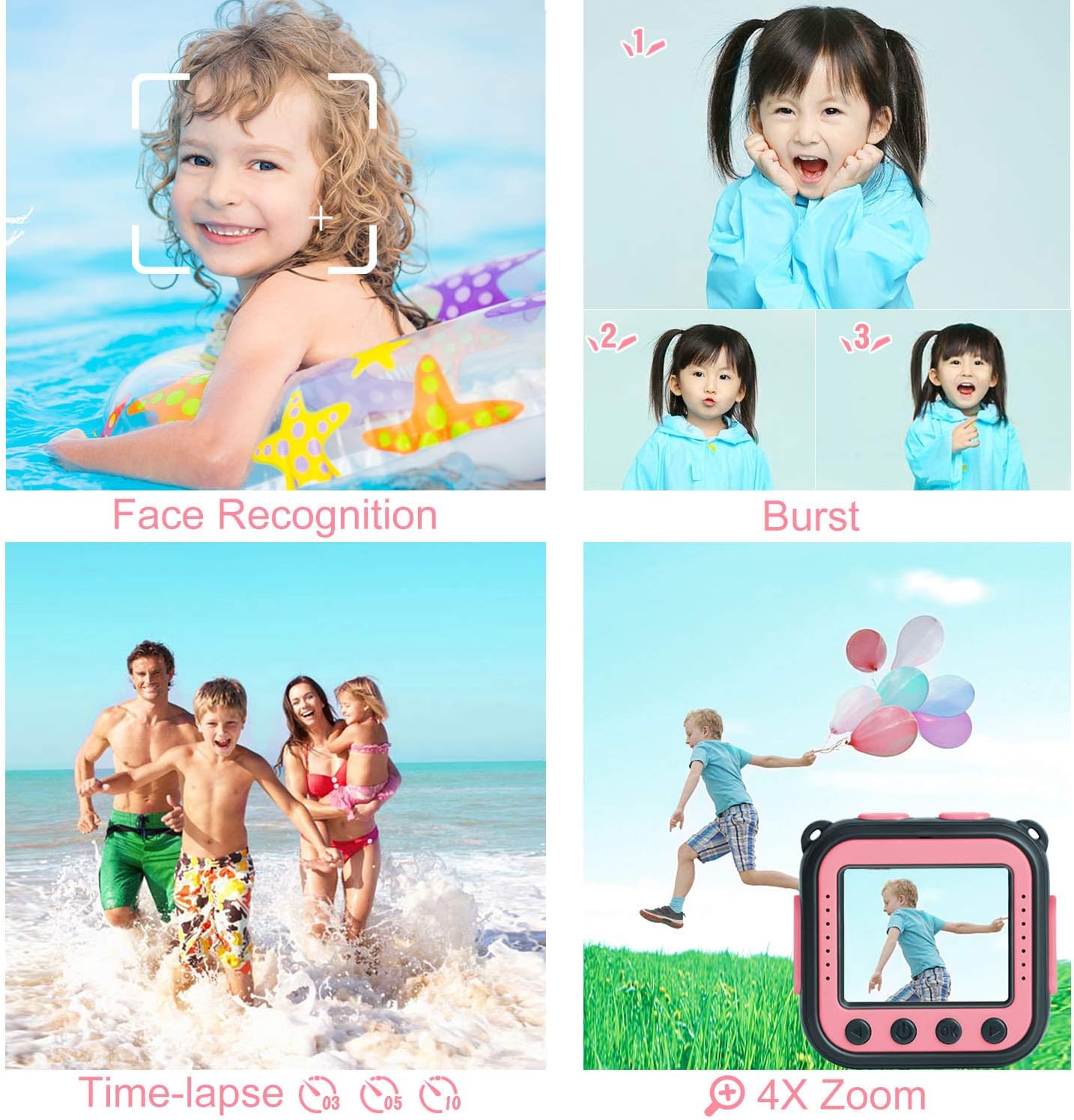 PROGRACE Children Kids Camera Waterproof Digital Video HD Action Camera 1080P Sports Camera Camcorder DV for Girls Birthday Holiday Gift Learn Camera Toy 1.77'' LCD Screen (Pink): Toys & Games