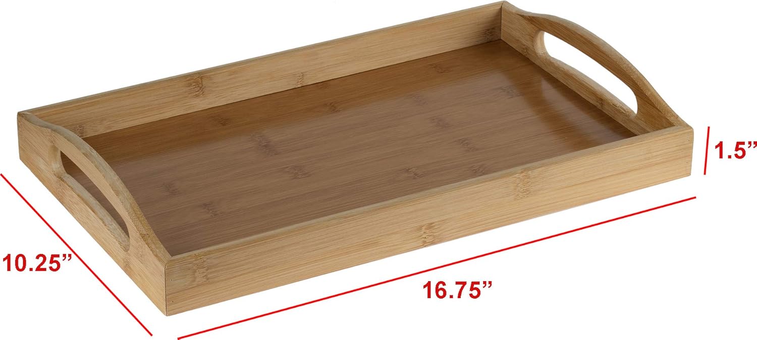  | Serving tray bamboo - wooden tray with handles - Great for dinner trays, tea tray, bar tray, breakfast Tray, or any food tray - good for parties or bed tray: Serving Trays