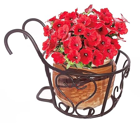 WORLD BHOOMI Iron Heart Design Hanging Baskets Pot Stand, Black, 8 inch, 1 Piece (Pack-1)