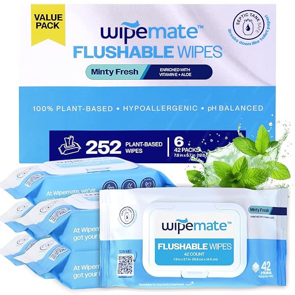 WIPEMATE ULTRA FLUSHABLE BUTT WIPES, SOOTHING VITAMIN E...