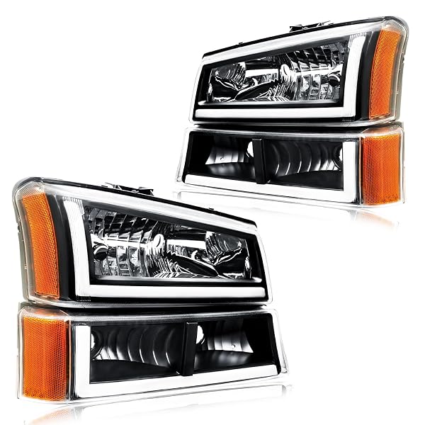 DIMFLUX LED HEADLIGHT ASSEMBLY, COMPATIBLE WITH 2007-2013 CHEVY SILVERADO 1500/2007-2014 SILVERADO 2500HD 3500 NOT FIT 2007(OLD BODY) CLASSIC MODELS CHROME HOUSING AMBER REFLECTOR