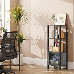 TUTOTAK 4 Tier Bookcase and Bookshelf, Narrow Book